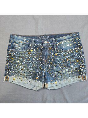Joes W28 Denim Studded Shorts Blue Embellished Frayed Hem The Best Friend